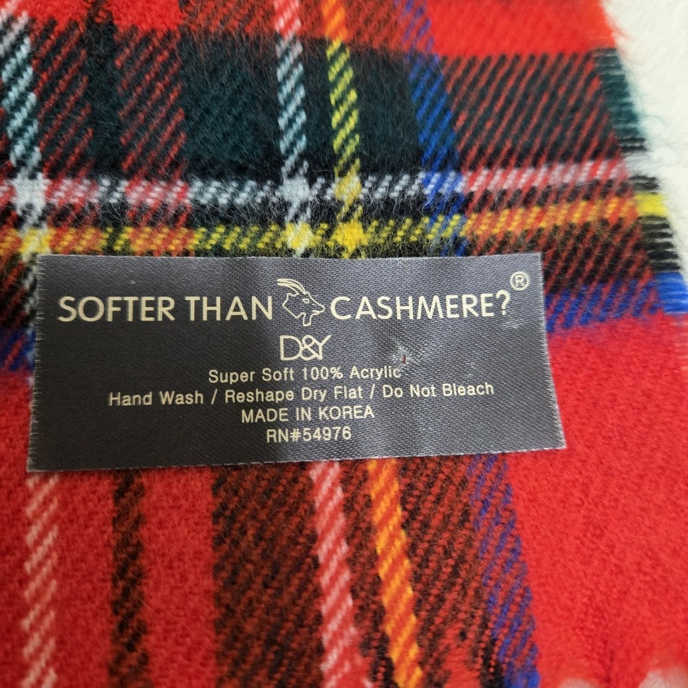 Better Than Cashmere Brand Red Tartan Old Money Classic Fringe Preppy Acrylic - Picture 4 of 7